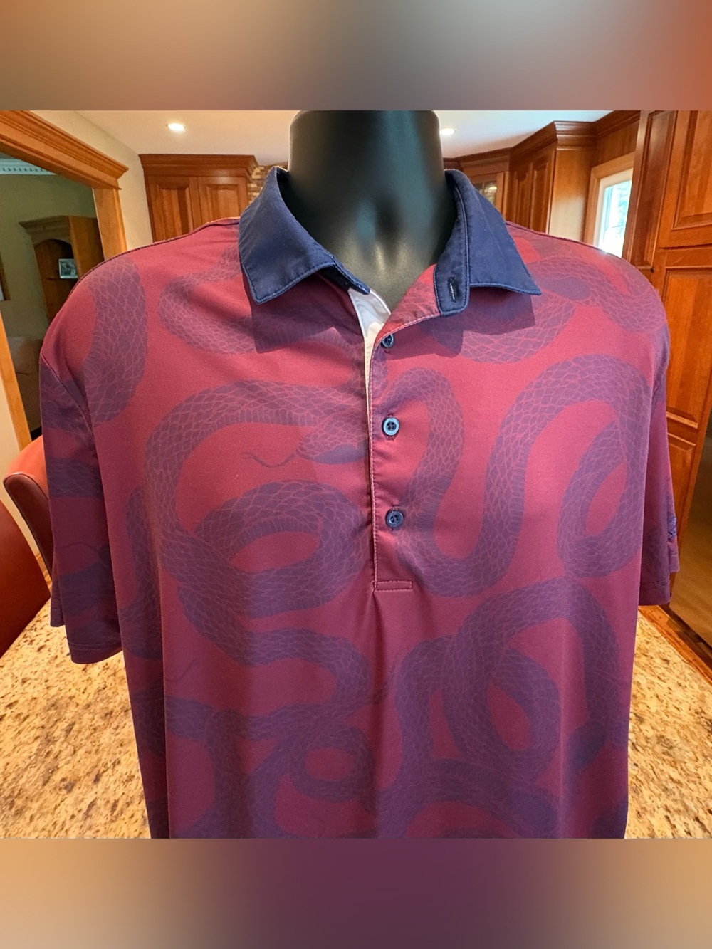 Boston Scott Golf Men's Burgundy Polo with Navy Contrast Collar & logo on sleeve